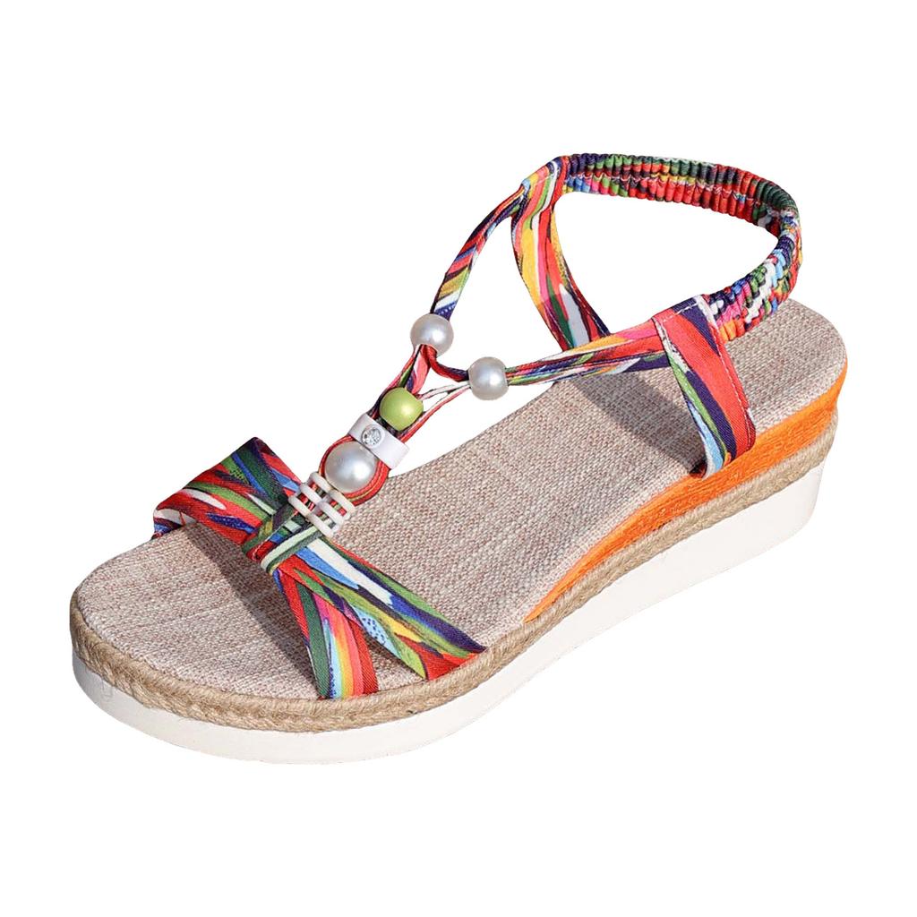 Women'S Platform Wedge Bohemian Shoes With Colorful Woven Straps And Sandals For Women Size 11 Clear Studded Sandals For Women