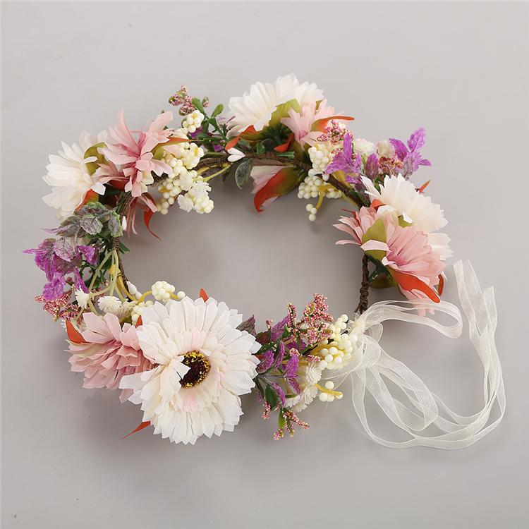 DIY Flower Crown Wreath Headband Crown Floral Hair Garland Headpiece with Ribbon Festival Wedding Party