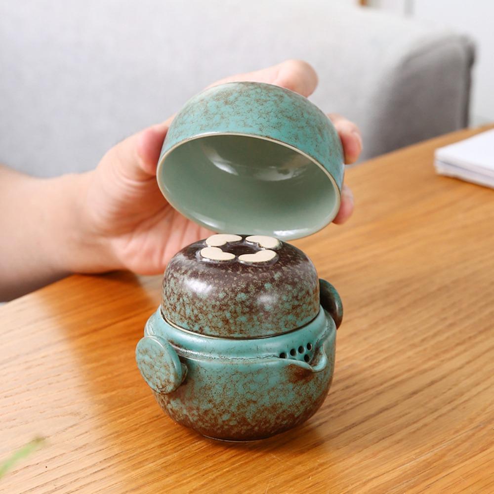 Minimalist 2 in 1 Tea Ceremony Teapot Set Ceramic Mini Travel Teapot with Storage Bag Chinese Teapot Set Outdoor