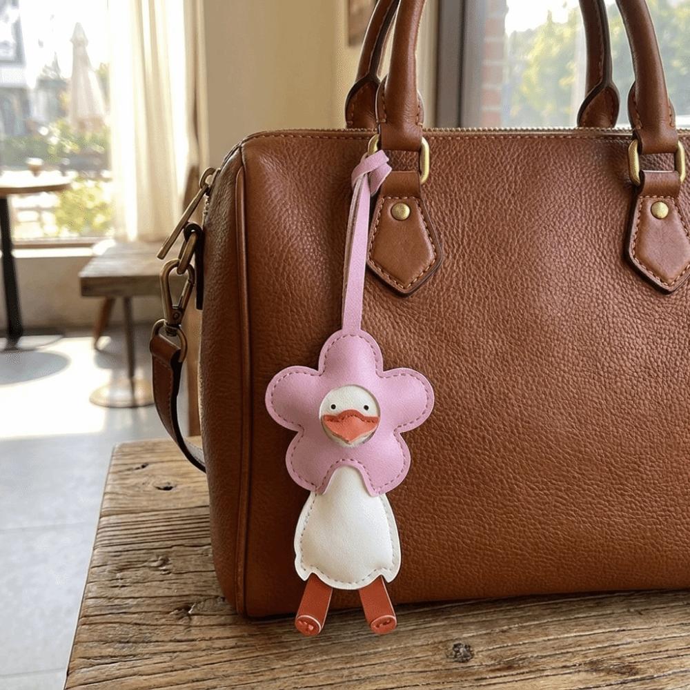 PU Leather Flower Duck Keychain Animal Phone Chain Aesthetic Bag Charm Car Decor