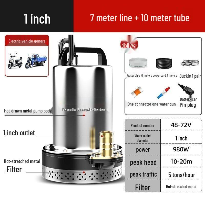 48-72V DC Submersible Pump for Electric Vehicles, Tricycles, and Irrigation