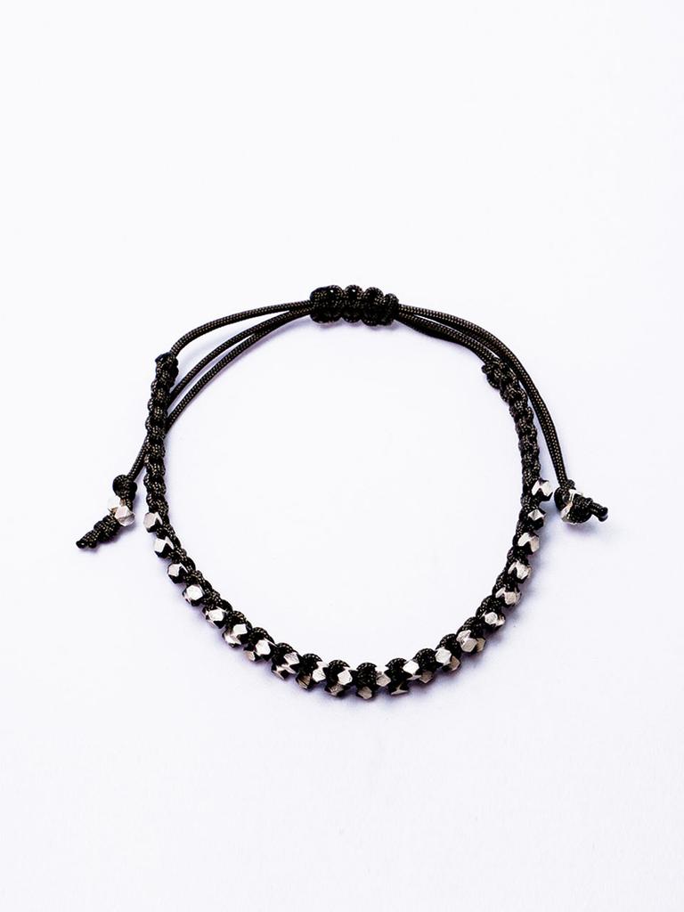 Harang Hr 306B_Silver Ball Fabric Bracelet (Dark Brown)