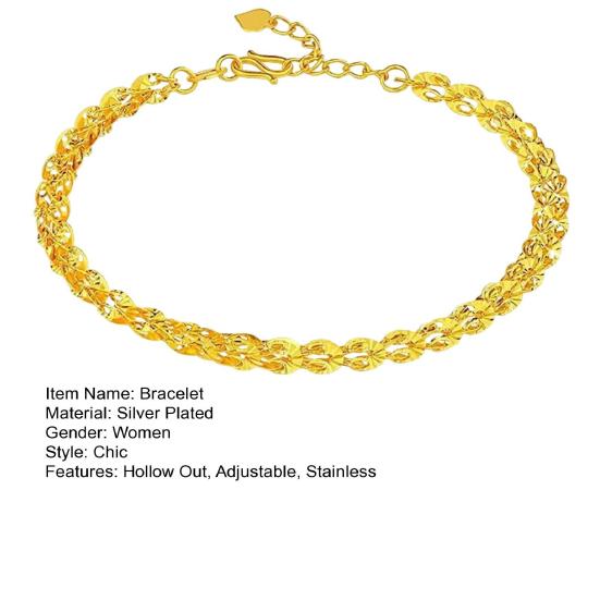 Women Bracelet Hollow Out Adjustable Length Retro Style Silver Plated Anti-rust Prom Daily Dating Wrist Chain Lady Jewelry Birthday Present