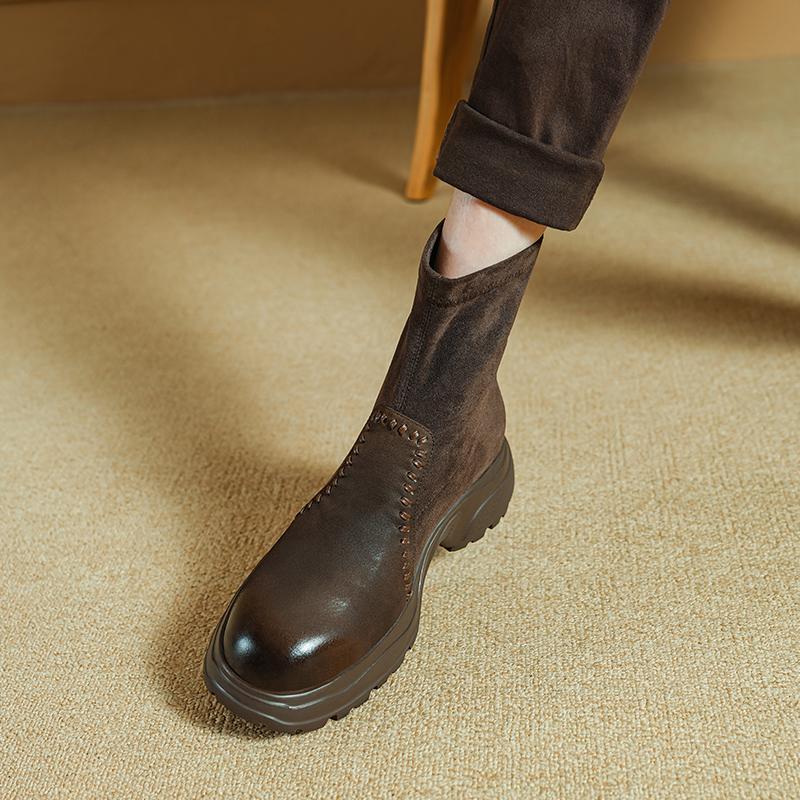 Fashion 2025 New Autumn Motorcycle Women Boots Women Shoes Round Toe Chunky Heel Modern Platform Stretch Short Boots Ladies Shoes