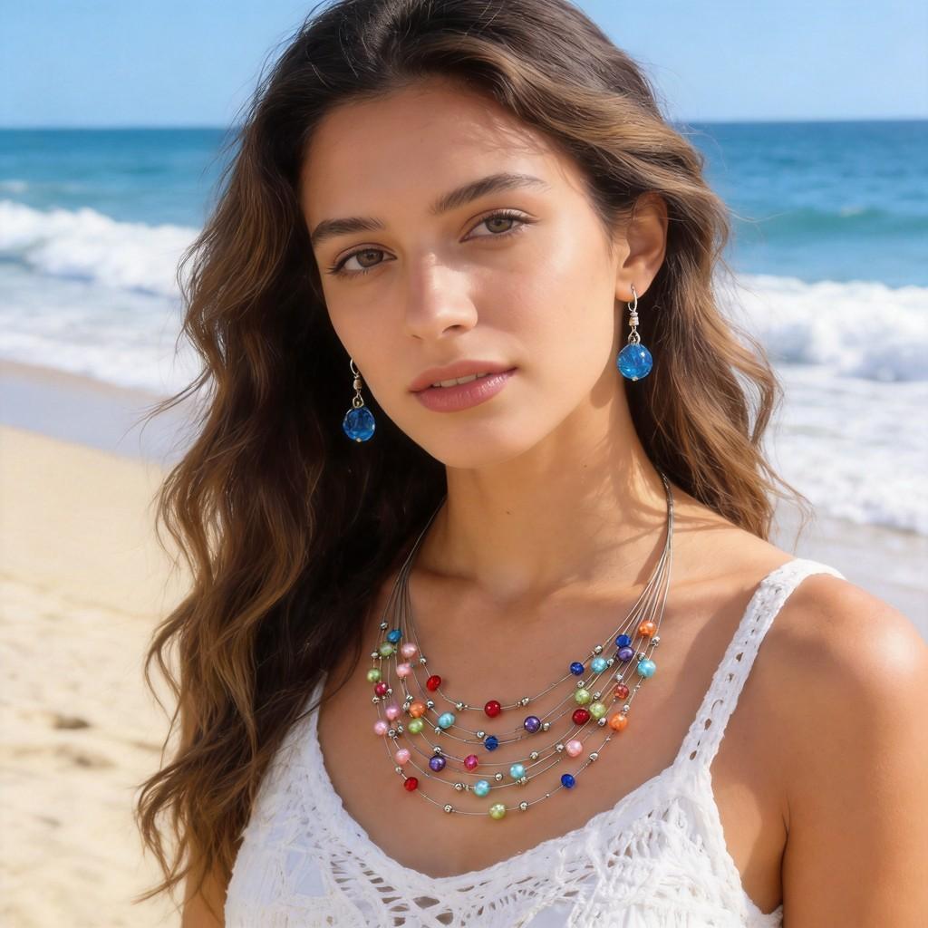 Style Multi Layer Pearl Crystal Necklace Set For Women Summer