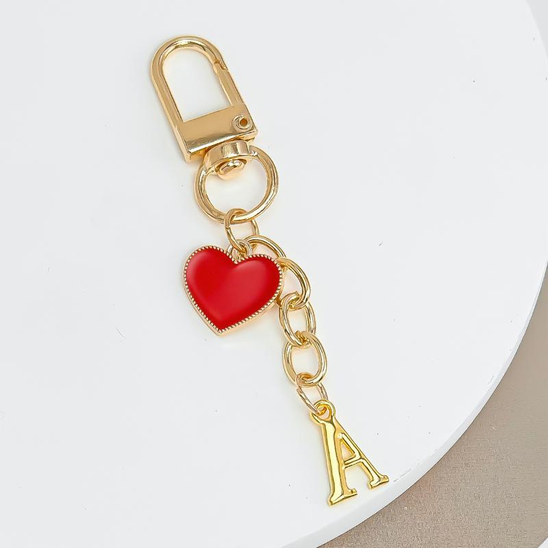 Metal Heart Letter Keychain Fashion A-Z Initial Keyring Charms Car Key Holders Bag Pendant Accessories Valentine'S Day Gift