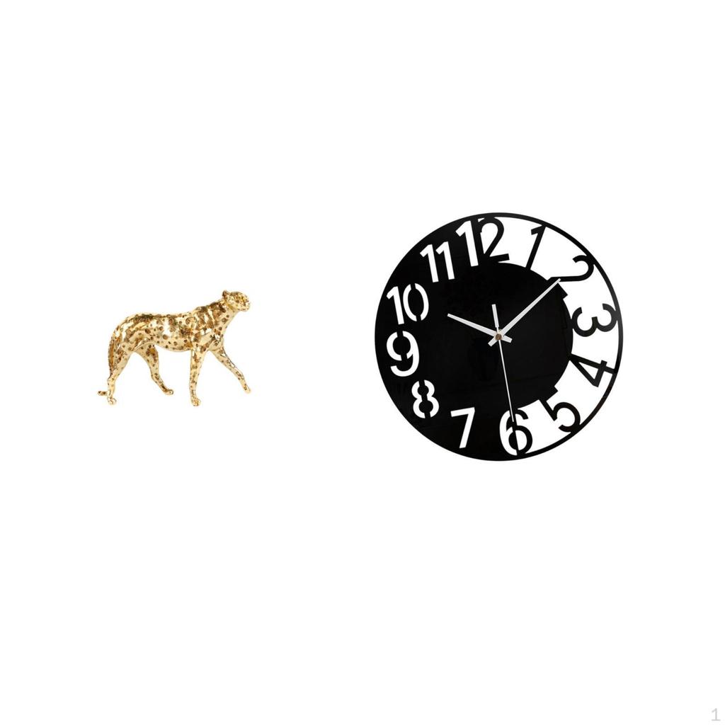 Golden Acrylic Cheetah Clock Sculpture Decorative Table Centerpiece Silent Easy Read Round Ornament