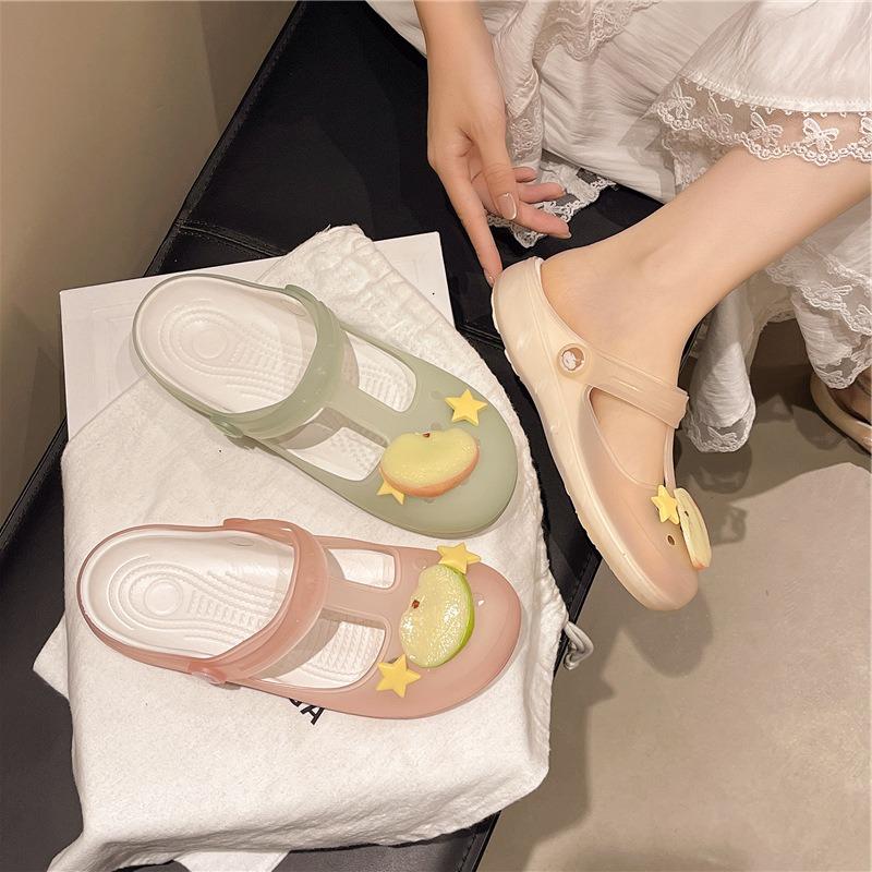 Soft-soled go-out hole shoes women's summer flat-soled non-slip beach shoes sandals wear jelly bag head thick-soled cool slippers