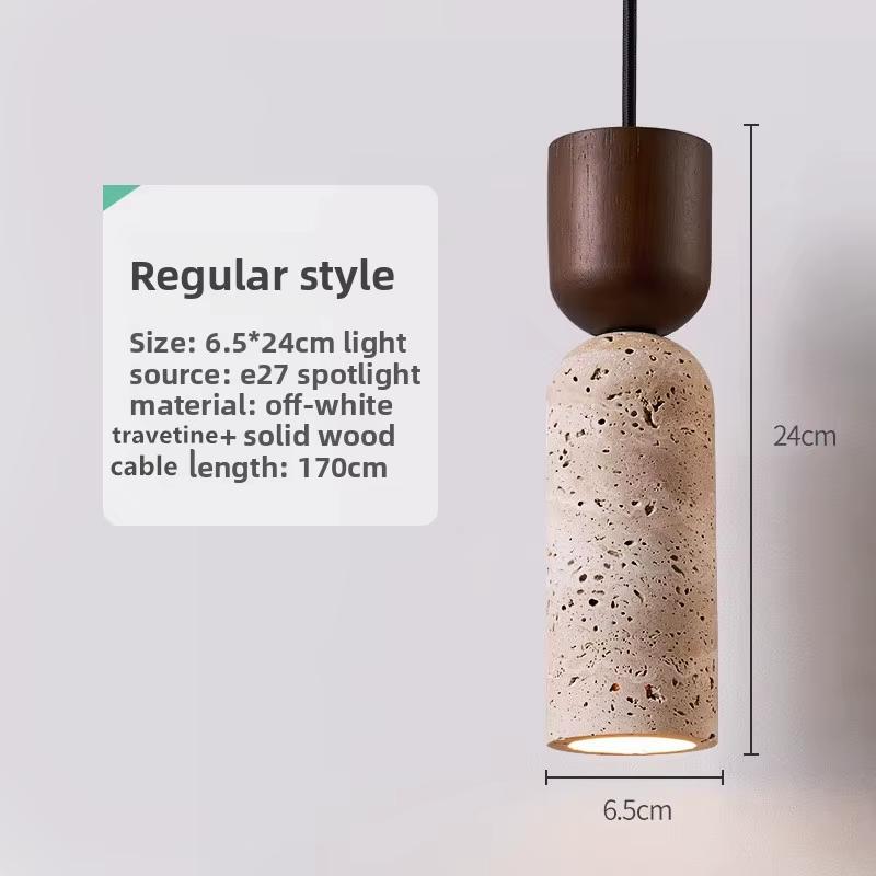 Single-Head Square Small Pendant Vintage Retro Style Modern LED Adjustable Height E27 Travertine Lamp Bedroom Dining