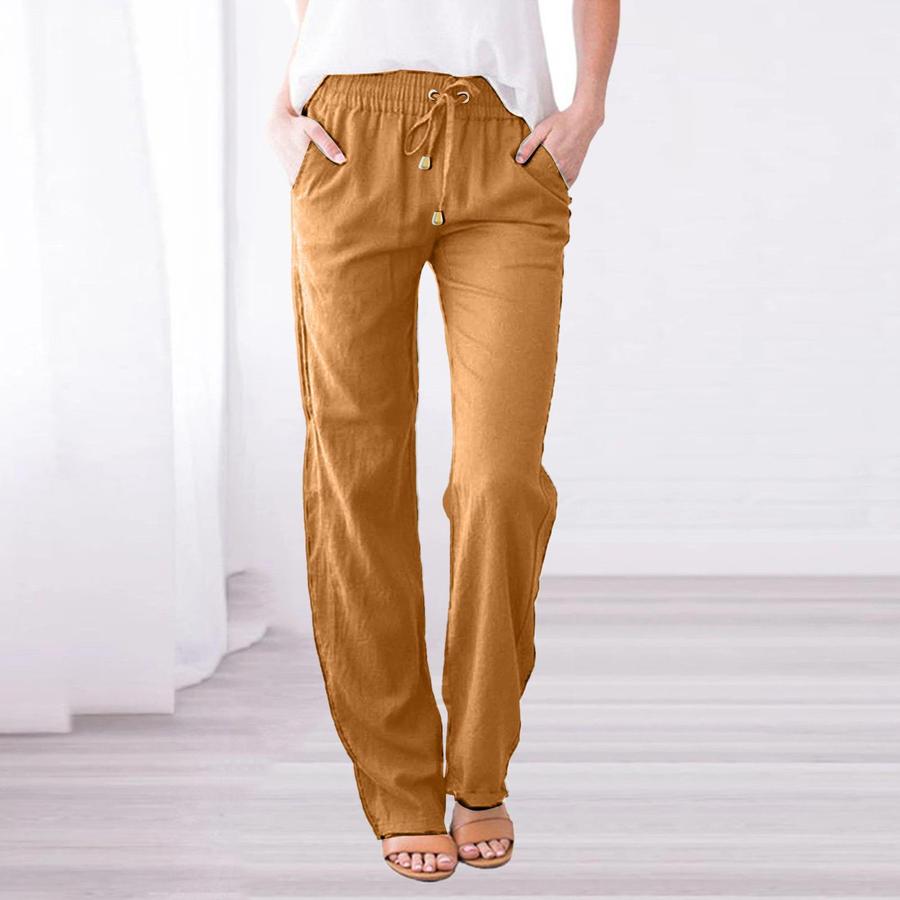 Summer Women's Clothing Solid Color Cotton Linen Drawstring Loose Casual Wide Leg Pants