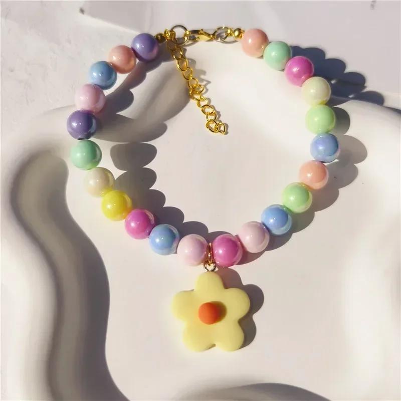 

Colorful Beaded Pet Collar with Flower Pendant Cute Dog Cat Necklace Jewelry for Small Medium Dogs XS(15-20cm) жёлтый