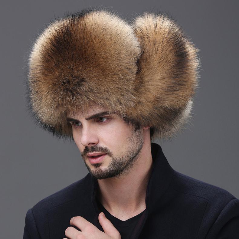 Fox Hair Lei Feng Hat Men's Raccoon Hair Northeast Winter Middle-aged and Elderly Warm Fur Leather Cotton Hat Men's Winter