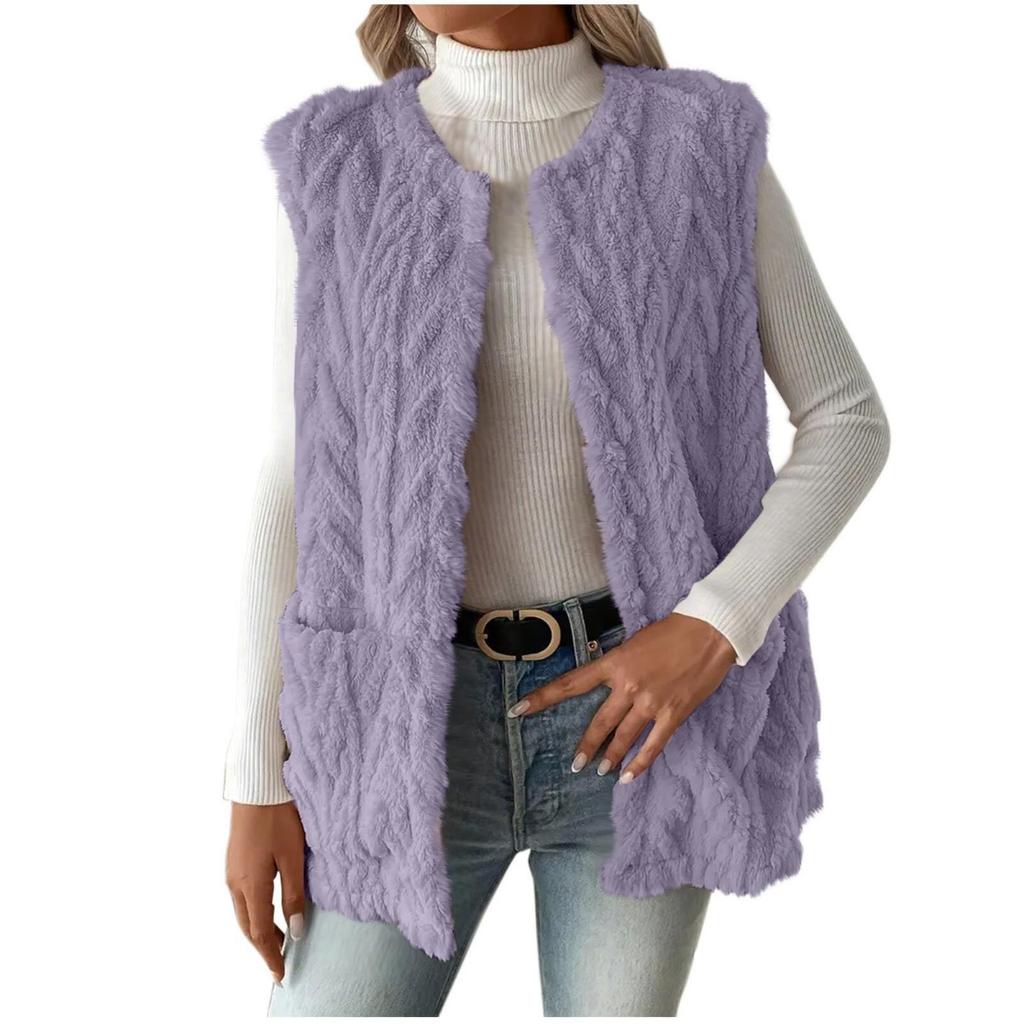 Women's Double-sided Fleece Sleeveless Cardigan Vest With Pockets Casual Loose Open Front Outfit  For European American Hot Sale