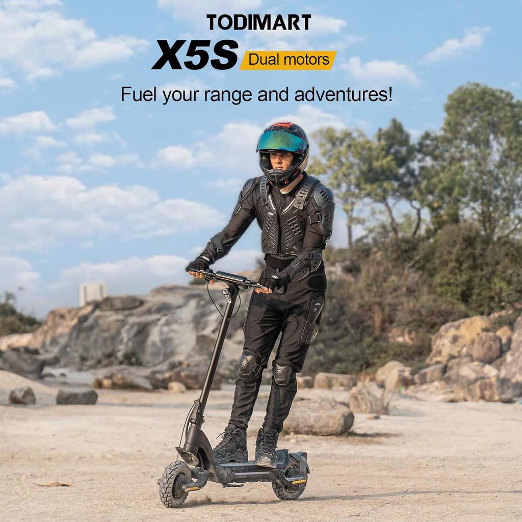Elektrikli Scooter, 70-80 km Menzil/2000W Çift Motor, 10 İnç Arazi Lastikleri, Elektrikli Scooter Yetişkin 150 kg Taşıma Kapasitesi, TODIMART X5S
