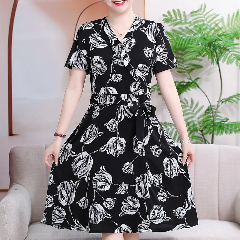 Nadměrná velikost 3XL-7XL Elegantní šaty pro ženy Oversize Ležérní Krátký rukáv Volné Vintage dlouhé šaty s rukávy Letní oblečení