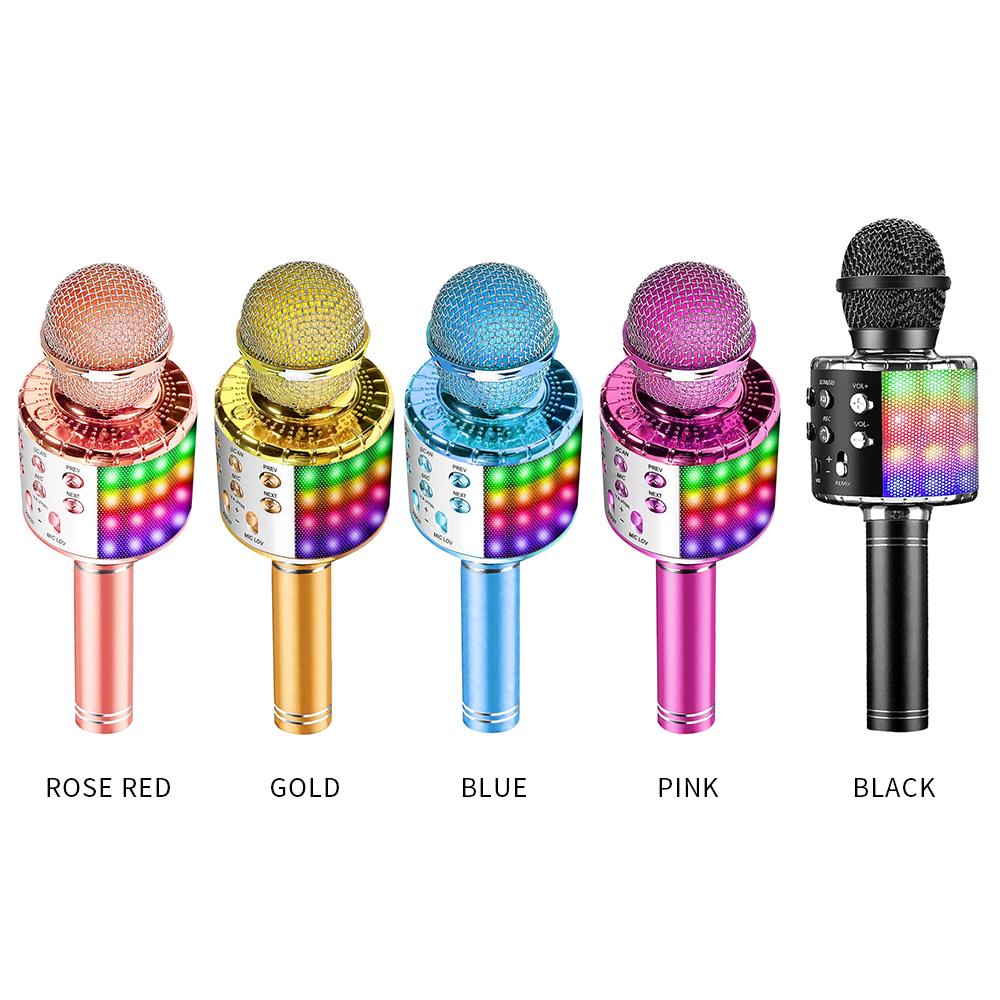 Tragbares kabelloses BT-Mikrofon mit steuerbaren LED-Lichtern 3-in-1 Multifunktionale Handheld-KTV-Mikrofon-Lautsprechermaschine Geschenke für Kinder Singspielzeug
