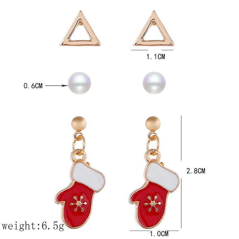 Christmas Drop Oil Small Stud Earrings Set, Santa Claus Snowflake Elk Pearl Zircon Combination 3-Piece Earrings.