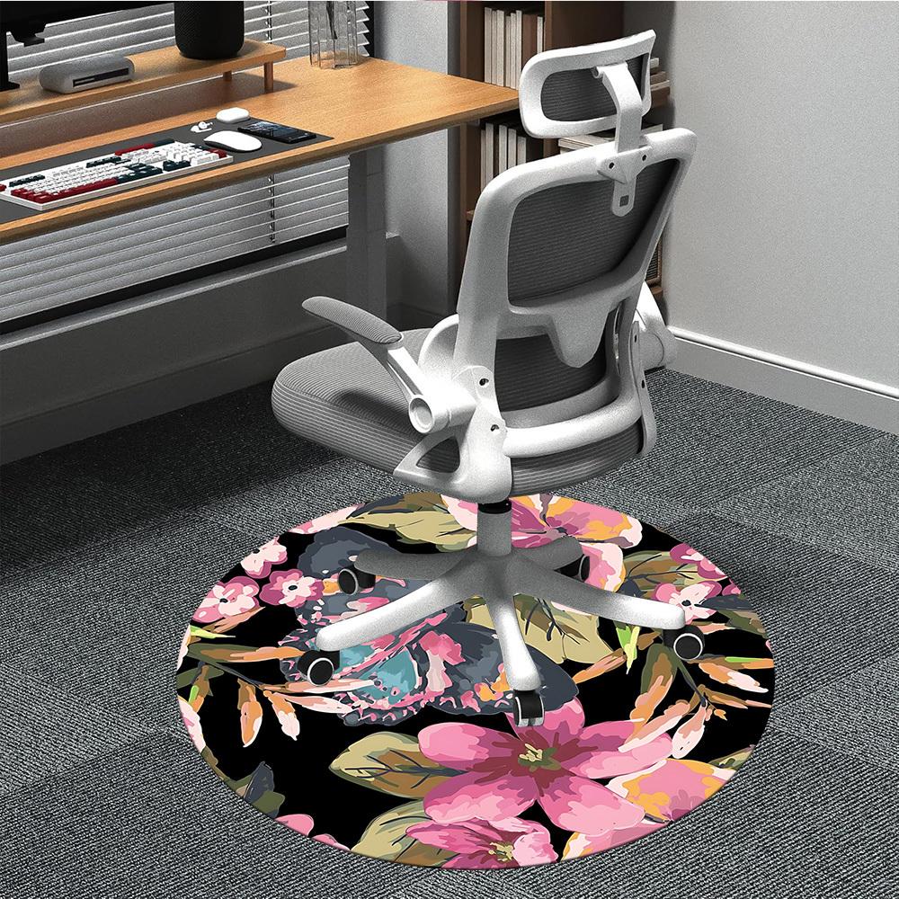 1pc Butterfly Floral Pattern Carpet, Round Non Slip Durable Large Size Office Carpet, Suitable for Office