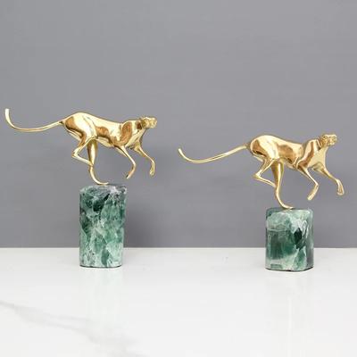 Artizanat Metalic Leopard Auriu Ghepard din Alamă Bază din Marmură Verde Figurine Decorative din Metal Accesorii Decor Cameră