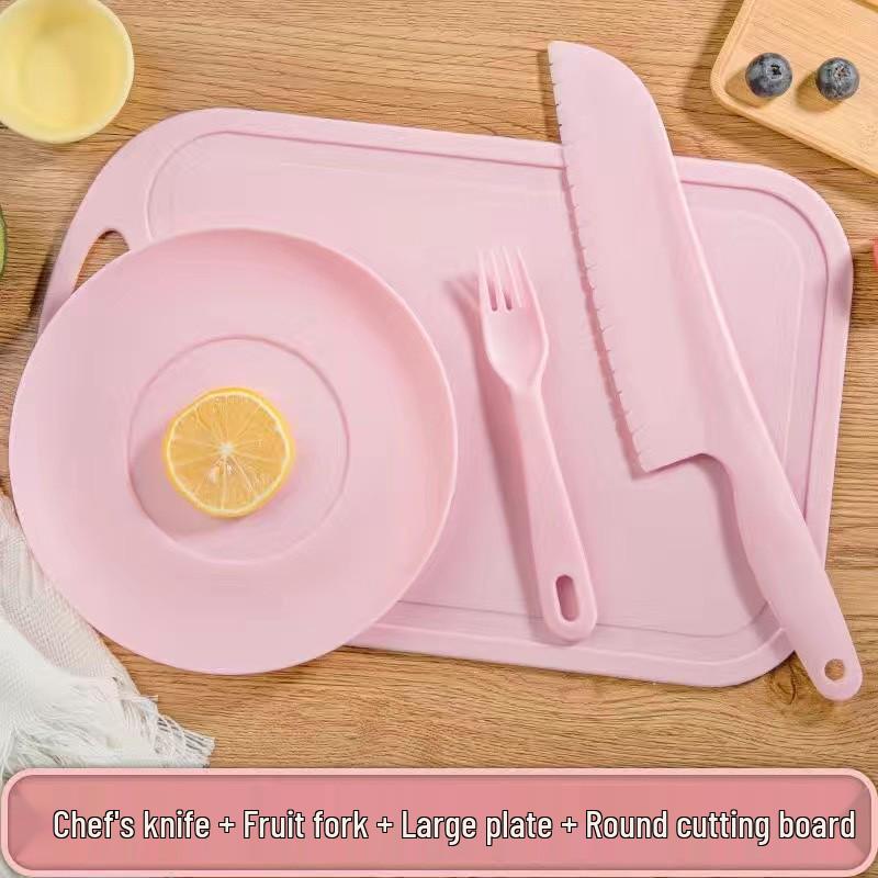 Available Kindergarten Plastic Kitchen & Fruit Knife Set for Kids - Includes Baby Fork & Vegetable Cutting Tools.