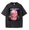 Rapper Chris Brown Breezy Großes Gesicht Grafik T-Shirt Unisex Damenmode Vintage Gewaschen Übergroß Kurzarm T-Shirts Streetwear