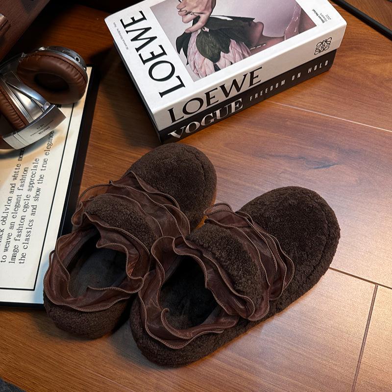 

Lace lace Mary Jane Mao Mao shoes women s 2025 autumn and winter new outer wear Internet celebrities platform laden shoes flat beanie shoes 40 коричневый