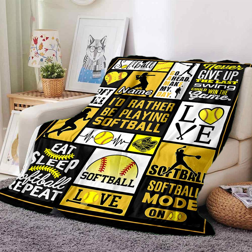 Softball Passion And Dedication Artwork Design Gift Customizable Blanket Personalized Name Comfortable Texture For Sofa Couch Office Bed Picnics For