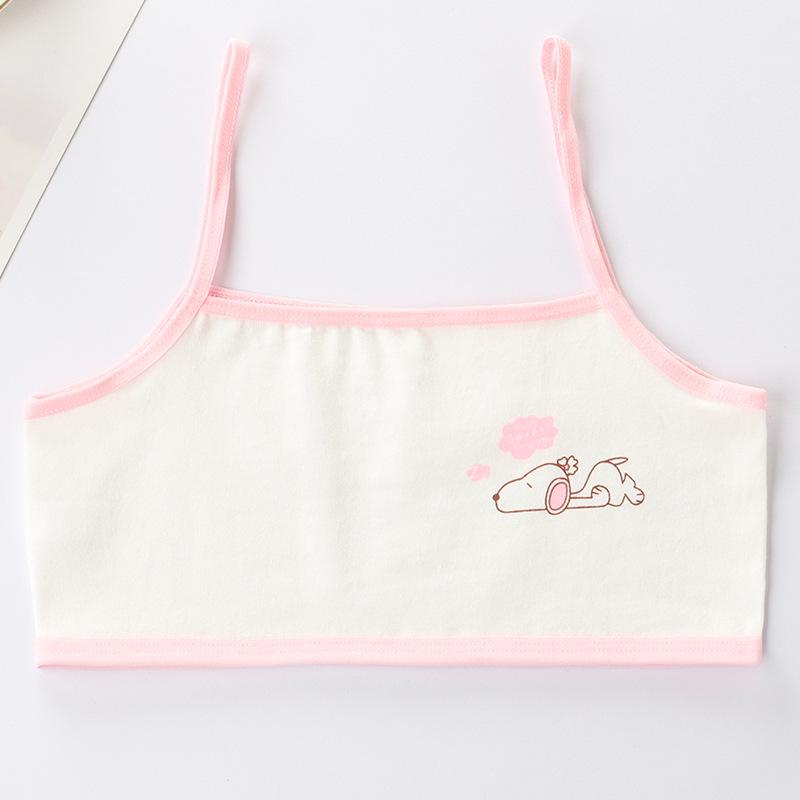 Girls' Cotton Breathable Training Bra - Wire-Free, Cartoon Design, Ages 8-12.