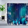 Christmas Shower Curtain Bathroom Decor White Blue Ball Snowflake New Year Wall Cloth Polyester Winter Holiday Curtains Hook Set