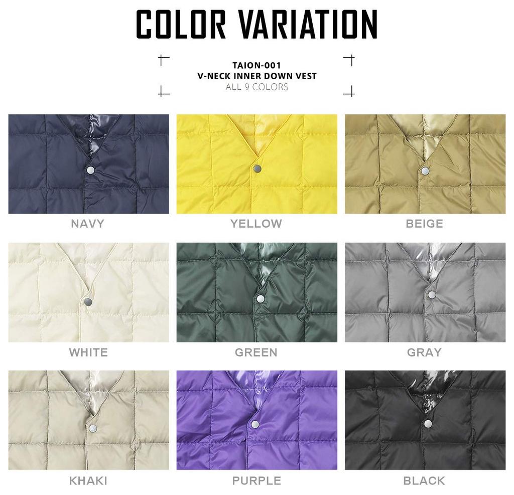 TAION Down Button Inner Down Men's V-Neck Vest, TAION-001 (Navy, L)