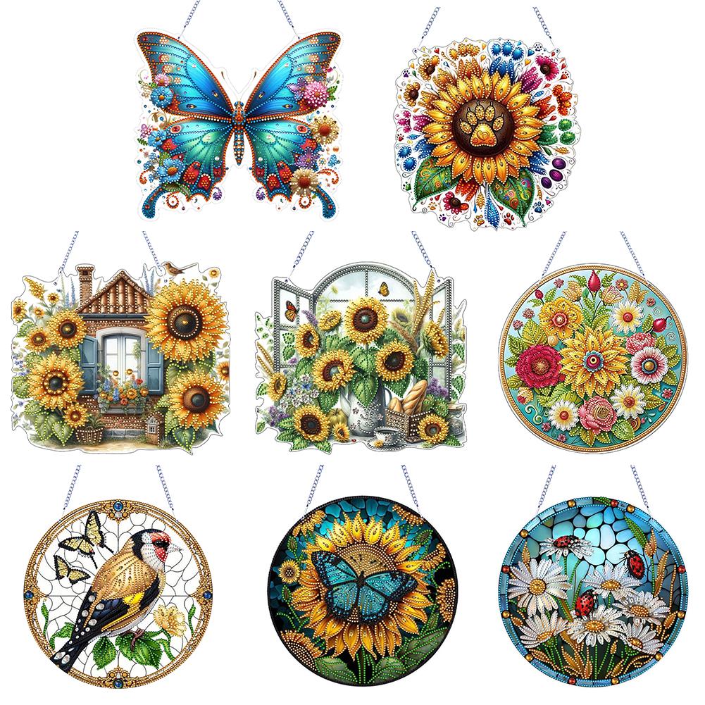 Flower Theme 2D Flat DIY Special Shape Rhinestone Diamond Art Window Pendants Diamond Painting Set Wall Decor for Home & Windows