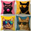 Animal A Cat With Glasses Cushion Cover Soft & Easy-Wash Pillow Case – Versatile For Couch, Bed, Travel And Office