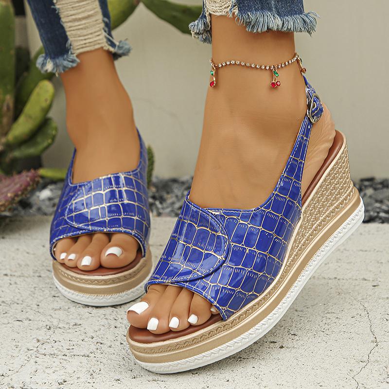 Fashion Plaid Pattern Wedge Sandals for Women Summer 2025 Peep Toe Chunky Platform Sandles Woman Thick Sole Buckle Strap Roman Sandalias