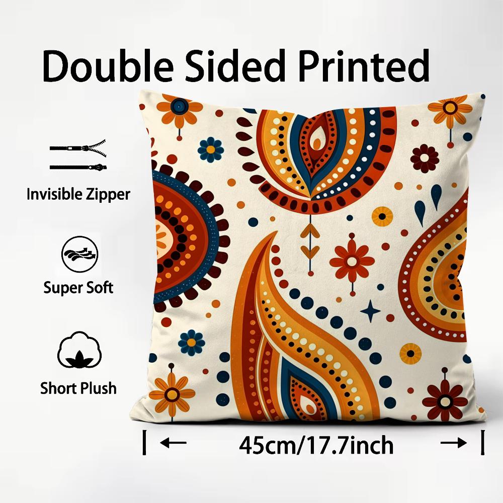 Bohemian Style Classical Cushion Cover Plush Fabric Soft Double-Sided Printed Sofa Warm Winter Home Child Gift Pillow Case