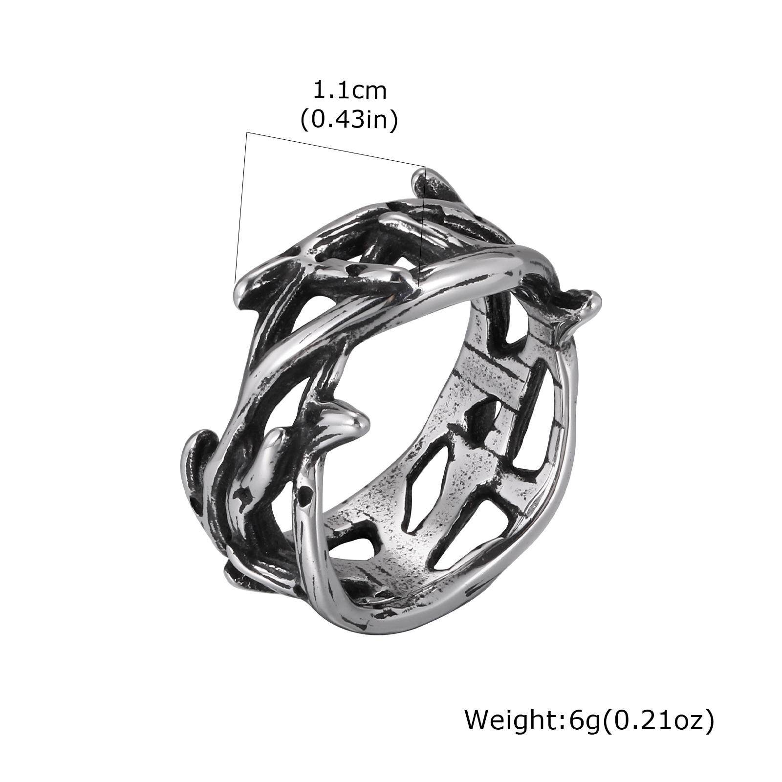 

Vintage Hollow Out Stainless Steel Thorns Ring for Men,11mm Width Retro Silver Color Metal Tree Branch Ring,Punk Jewelry Gift 11