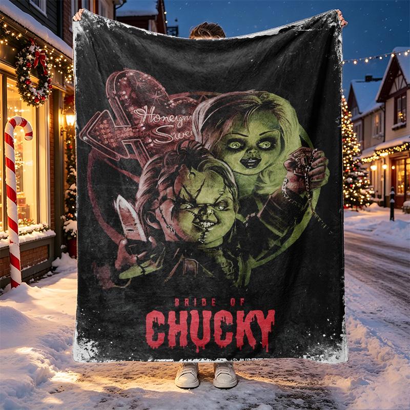 Bride of Chucky Pattern Blanket for Home Decoration, Bed, Sofa, Car Travel, Camping, Suitable for All Seasons, Birthday Christmas Gift