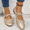 Fashion Fashion Bowknot Decor Flat Heel Mary Jane Shoes for Women Gold Silver Buckle Strap Lolita Shoes Woman Lightweight Comfort Flats