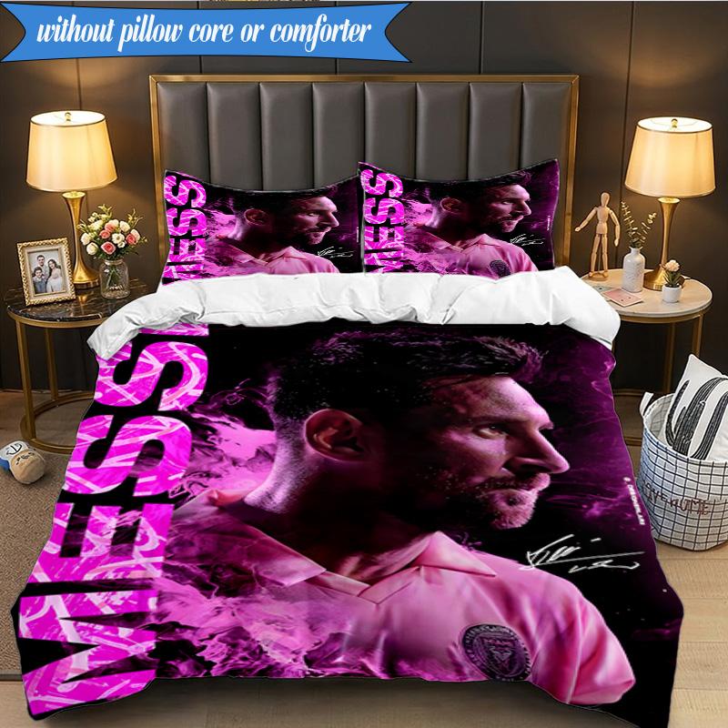 Messi's Pink 3pcs Bedding,Including 1pc Duvet Cover And 2pcs Pillowcases Perfect for Christmas,Ideal for Bedroom, Dormitory