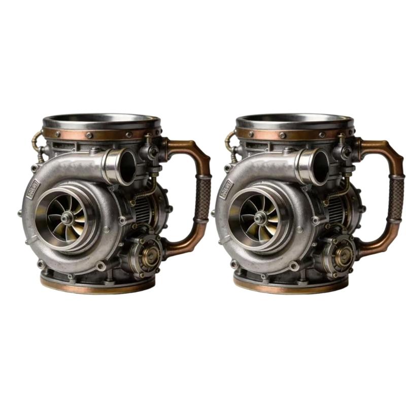 Tazza in Resina con Design Turbocharger per Appassionati di Auto Impugnatura Confortevole Tazza da Caffè con Manico per Casa o Ufficio