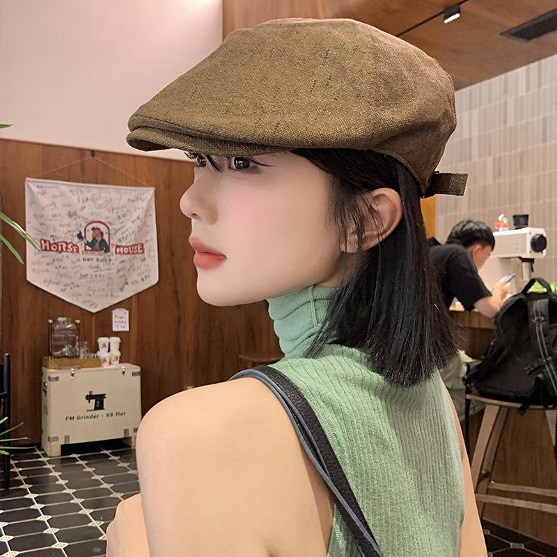 Women Vintage Cotton Linen Beret Hat Solid Color Hip Hop Forward Sunshade Hats Ins Korean Girl Artist Painter Visor Caps