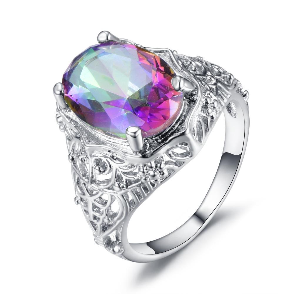 Vintage Multicolor Round Zircon Rings for Women Elegant Retro Jewelry Gift