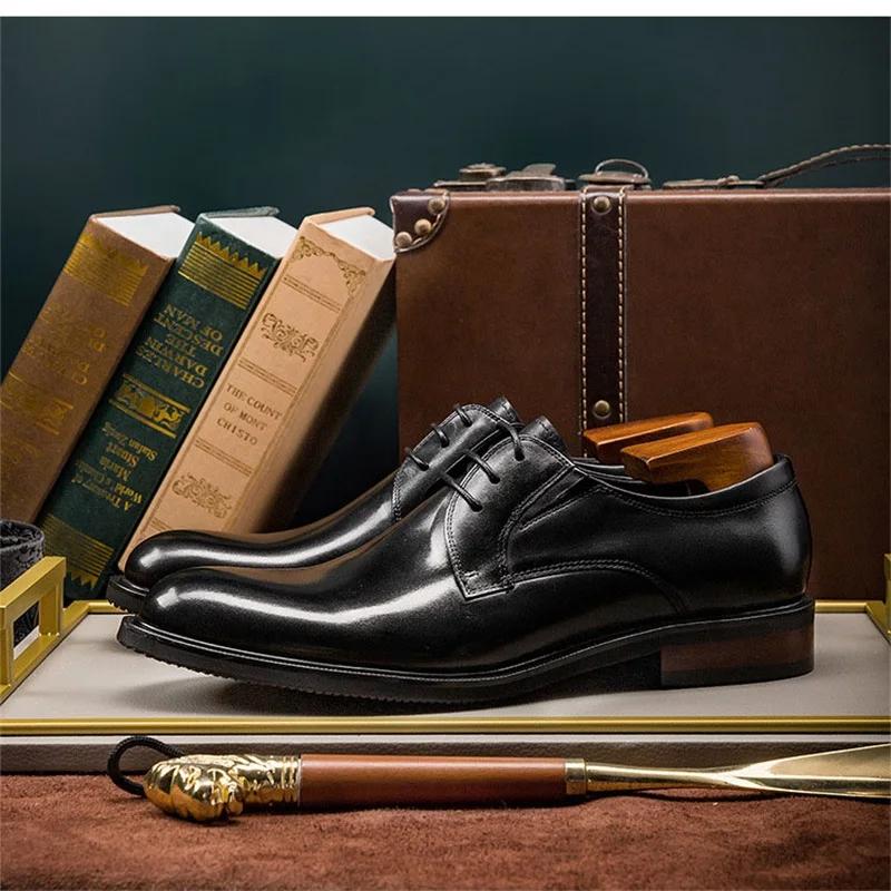 2024 2024 Derby Shoes High Quality Leather Wedding Party Comfortable Lace Up Men Shoes 2024 New Men's Business Office Dress Shoes