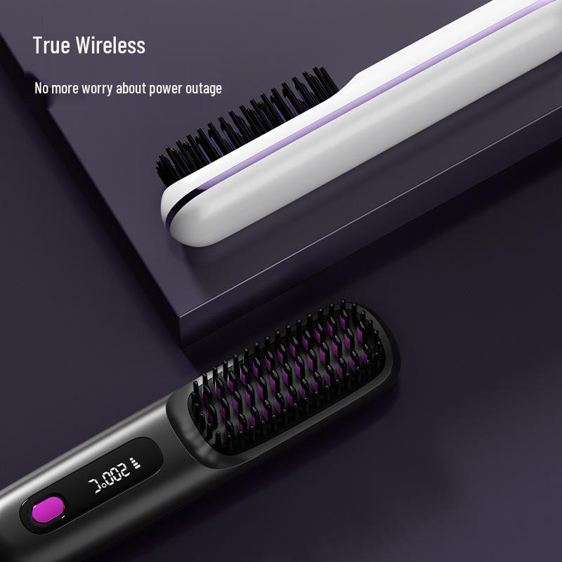 Wireless LCD Hair Straightening Comb with Negative Ion Technology - Portable, Non-Damaging Electric Comb for Safe Hair Styling