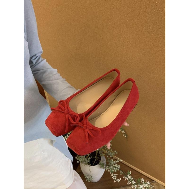 

Туфли-лодочки с плоской подошвой и квадратным носком, красным бантом, женские новые весенне-летние туфли для балета и работы под юбку 39 красный