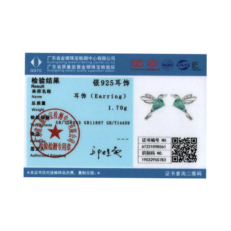 WOSTU 925 Sterling Silver Mint Green Hummingbird Opening ring for Women Drop Crystal Cute Bird Rings Party Jewelry Birthday Gift