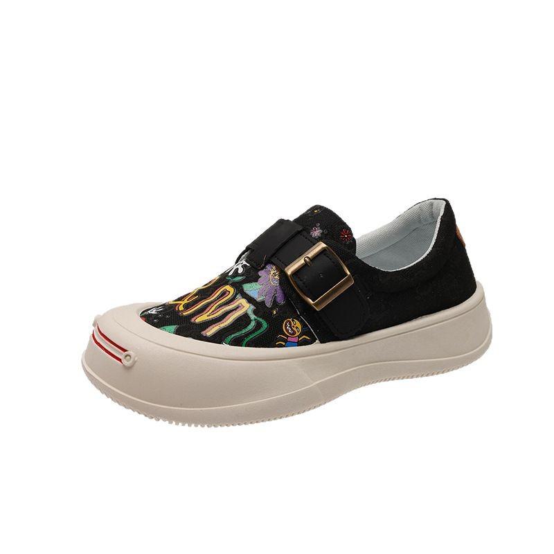 Hong Kong Printed Little White Shoes Women's 2025 Summer New One-pedal Lazy Casual Shoes Design Platform Women's Shoes