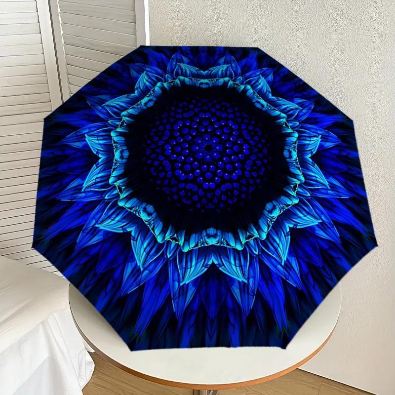 1pc Blue Lotus Flower Automatic Open/Close Umbrella, Folding Compact Umbrella with Lightweight Design for Women/Men yy251011057