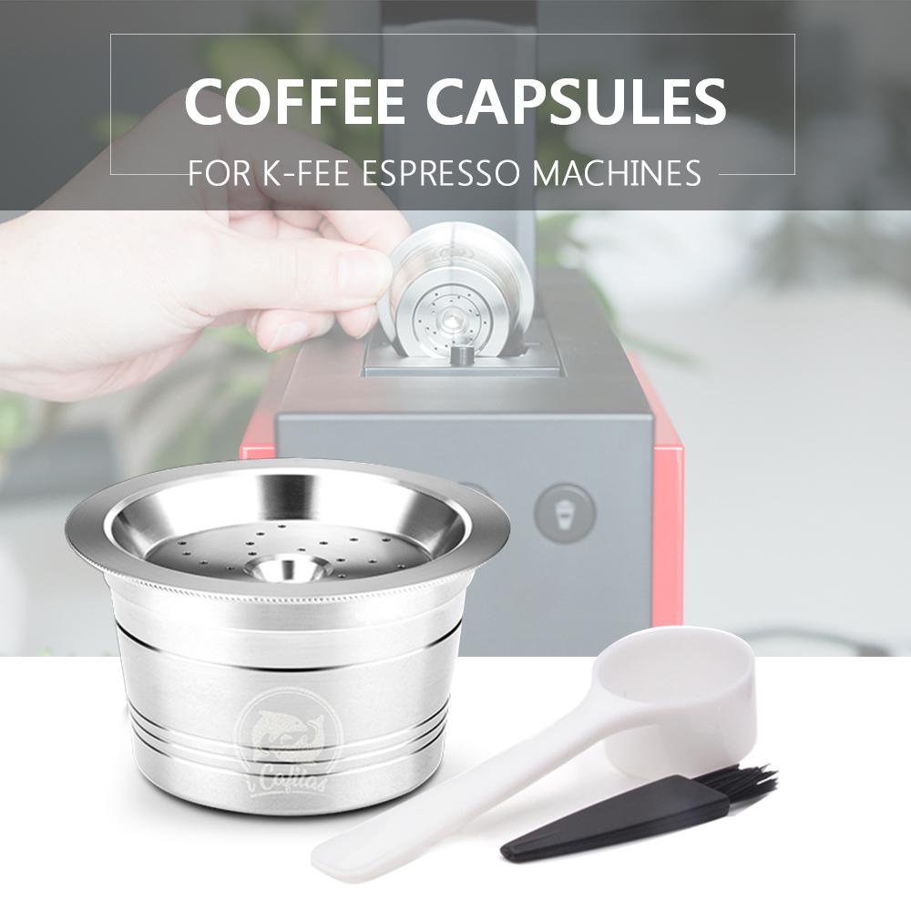 Capsules de Café Réutilisables en Acier Inoxydable Pods Rechargeables Capsules de Café avec Cuillère et Brosse pour Machines Cafissimo