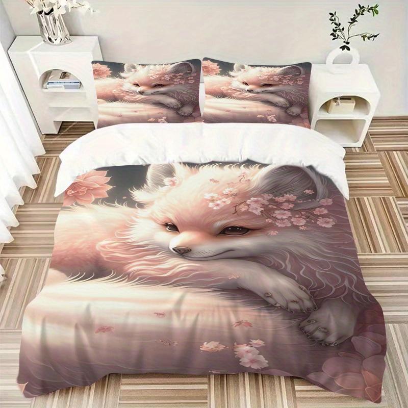 

3pcs Fox, Blossom Bedding Set Down Comforter Cover and Pillowcases, Suitable for Guest Room Home Decoration All Seasons(No Insert) S0819071 135x200cm