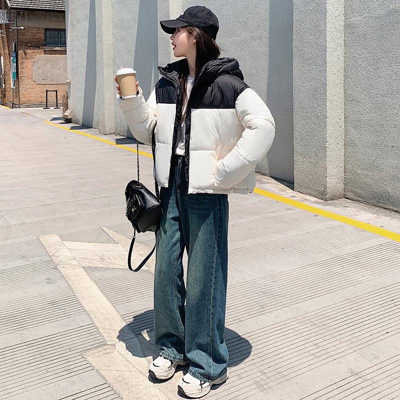 

Kendou-style color-blocked hooded cotton jacket women s short 2025 winter new fashionable loose bread jacket M